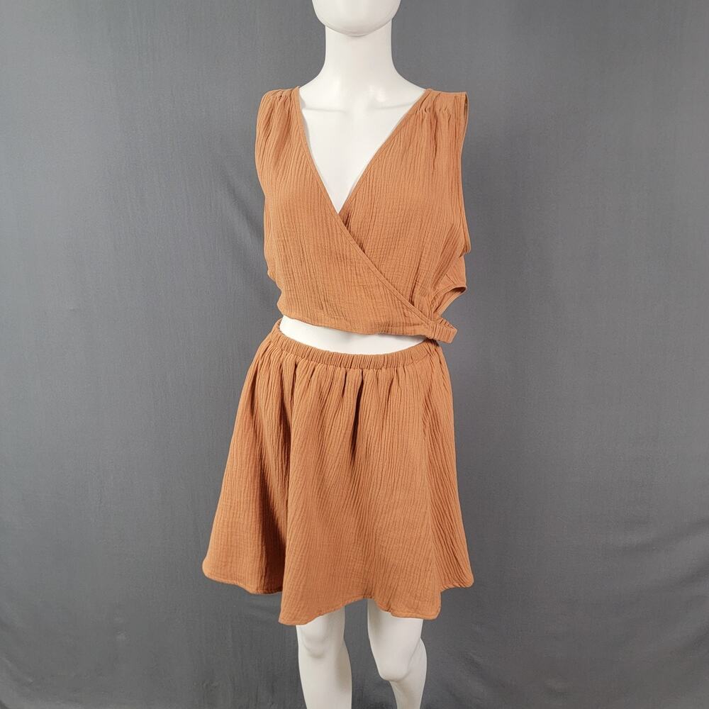 Promesa Peach Gauze Cutout Mini Dress Boho Festival Cottagecore NWT